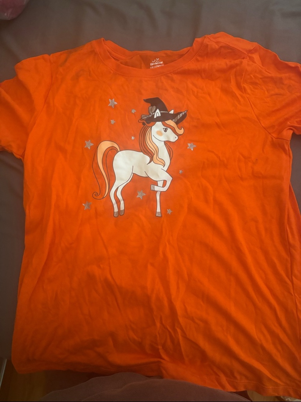 Girls Orange Halloween Unicorn Graphic Tee - Unbranded